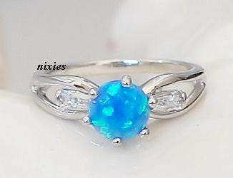 GORGEOUS 925 STERLING SILVER BLUE FIRE OPAL - SIZE 7(O)