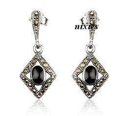 ELEGANT BLACK MOTHER OF PEARL & MARCASITE EARRINGS