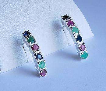 925 SS SEMI-HOOPS WITH GENUINE SAPPHIRES, EMERALDS & RUBIES