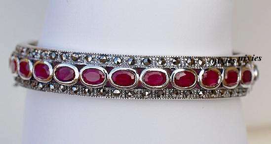 ELEGANT RUBY & MARCASITE BANGLE - 925 STERLING SILVER