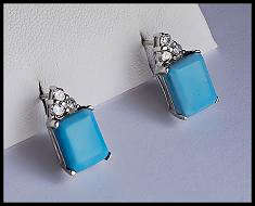 TURQUOISE STUDS WITH DIAMOND SIMULANTS - 925 SS