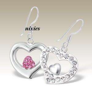 DARLING SWAROVSKI 925 STERLING SILVER HEART EARRINGS