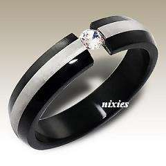 ELEGANT STAINLESS STEEL RING WITH DIAMOND SIMULANT - SIZE 9(S)