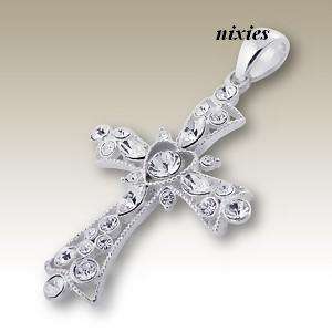 BEAUTIFUL SOLID 925 STERLING SILVER CROSS WITH SPARKLING CRYSTALS