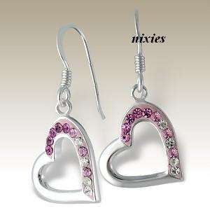 DAZZLING PINK CRYSTAL HEART EARRINGS - 925 STERLING SILVER