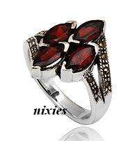 LOVELY REAL GARNETS IN SOLID 925 STERLING SILVER - SIZE 8(Q)