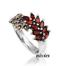 **ONLY ONE**  GARNET & MARCASITE STERLING SILVER RING - SIZE 7(O)