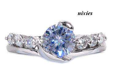 EXQUISITE WHITE GOLD TANZANITE & DIAMOND ENGAGEMENT RING - SIZE 8(Q)