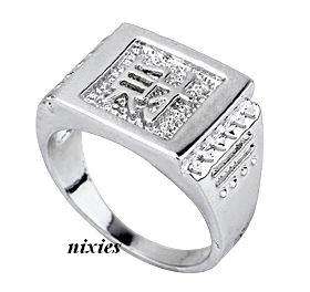 STYLISH WHITE GOLD GENTS SIGNET RING - SIZE 10(U)