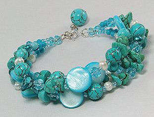 BEAUTIFUL 925 STERLING SILVER TURQUOISE & FRESH WATER PEARL BRACELET