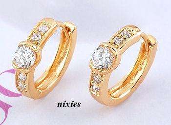 FEMININE YELLOW GOLD HUGGIES WITH DIAMOND SIMULANTS