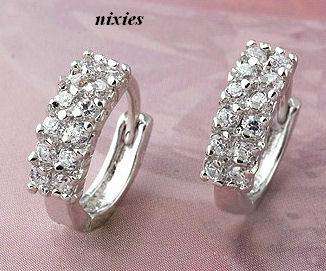 DAINTY WHITE GOLD HUGGIES WITH DIAMOND SIMULANTS