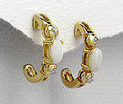 BEAUTIFUL 925/14K GOLD VERMEIL OPAL & DIAMOND HUGGIES