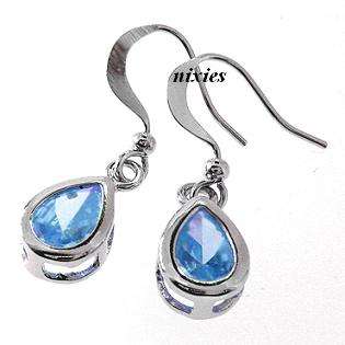 CUTE WHITE GOLD AQUA HEART EARRINGS