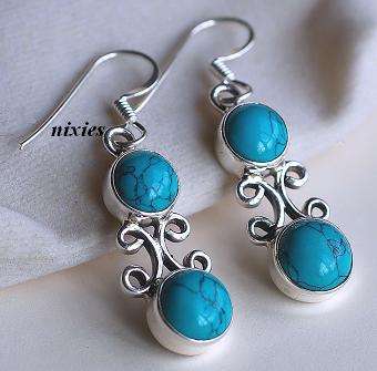 CHARMING SOLID 925 STERLING SILVER TURQUOISE EARRINGS