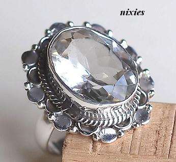 LOVELY SOLID SILVER WHITE TOPAZ RING - SIZE 7(O)