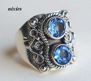 ATTRACTIVE SOLID SILVER TANZANITE QUARTZ RING - SIZE 8(Q)