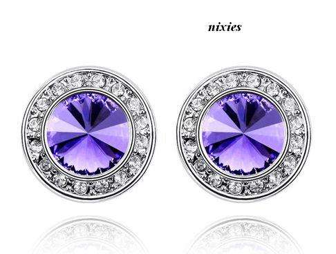 DAZZLING SWAROVSKI AMETHYST CRYSTAL EARRING STUDS