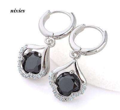 FASHIONABLE BLACK & WHITE DIAMOND SIMULANT DANGLING EARRINGS