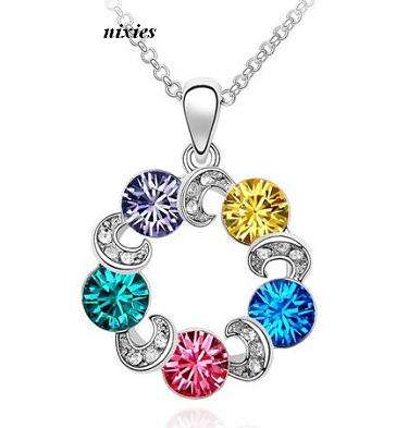EXQUISITE MULTI- SAPPHIRE SWAROVSKI CIRCLE PENDANT on chain