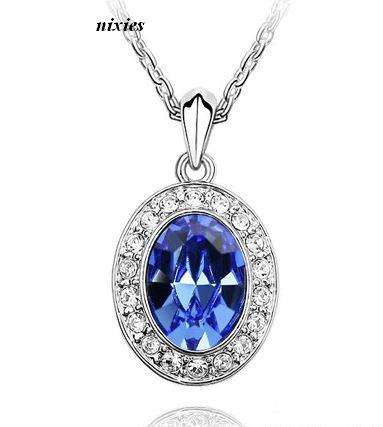 DAZZLING WHITE GOLD EP TANZANITE SWAROVSKI PENDANT on chain