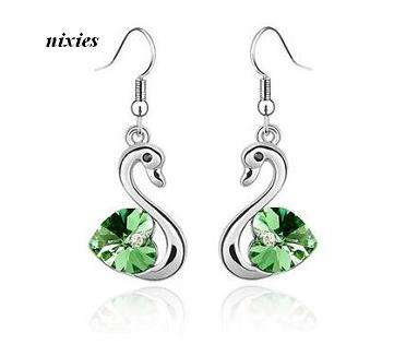 ADORABLE  PERIDOT SWAROVSKI  SWAN EARRINGS