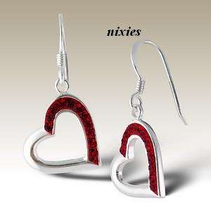 CHARMING SOLID SILVER RED CRYSTAL HEART EARRINGS