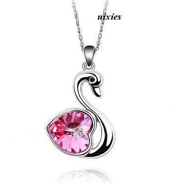 DAZZLING PINK SWAROVSKI SWAN PENDANT on chain