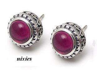 LOVELY SOLID SILVER RUBY STUD EARRINGS