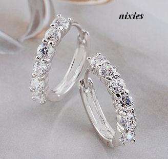 ELEGANT WHITE GOLD HUGGIES WITH SIMULATED DIAMONDS