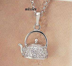 DARLING WHITE GOLD PAVED MINIATURE KETTLE PENDANT