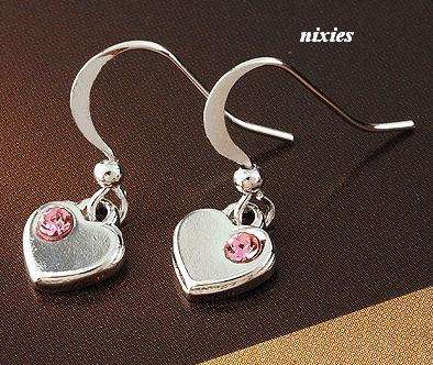 GORGEOUS WHITE GOLD HEARTS WITH PINK CZ'S