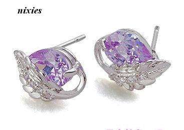 WHITE GOLD STUDS WITH TOP CREATED AMETHYSTS