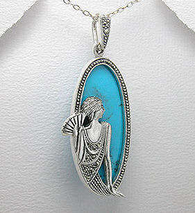**REDUCED** AMAZING STERLING SILVER TURQUOISE & MARCASITE PENDANT