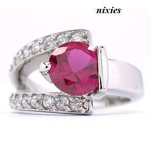 LOVELY WHITE GOLD EP RUBY DRESS RING - SIZE 7(O)