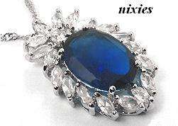 EXQUISITE BLUE & WHITE SAPPHIRE PENDANT on chain