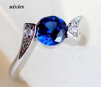 LOVELY WHITE GOLD EP SAPPHIRE ENGAGEMENT RING - SIZE 7(O)