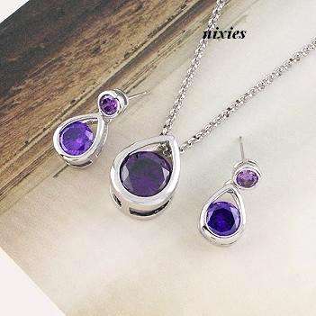SPARKLING FIRE AMETHYST CZ NECKLACE & EARRINGS SET