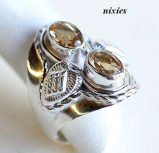 LOVELY NATURAL CITRINE PURE SILVER RING - SIZE 7(O)