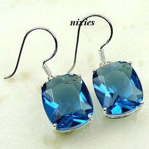 CHUNKY BLUE TOPAZ SOLID SILVER EARRINGS