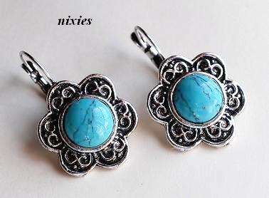 ATTRACTIVE TIBETAN SILVER TURQUOISE EARRINGS