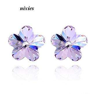 6MM AMETHYST SWAROVSKI FLOWER EARRING STUDS