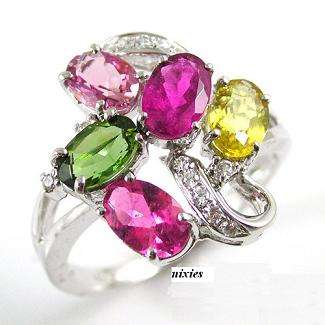 BREATHTAKING NATURAL TOURMALINE 925 STERLING SILVER RING - SIZE 7(O)