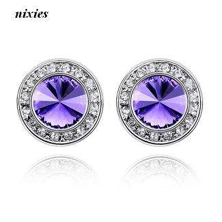 STUNNING PAVED AMETHYST SWAROVSKI STUD EARRINGS
