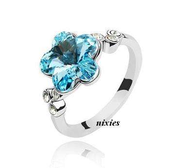 LOVELY BLUE TOPAZ SWAROVSKI RING - SIZE 6.5(N)