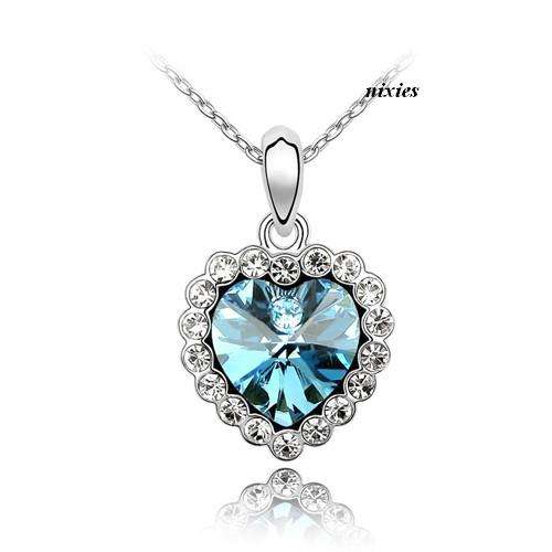 GORGEOUS BLUE TOPAZ SWAROVSKI HEART PENDANT  on chain