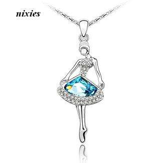 EXQUISITE TOPAZ BLUE SWAROVSKI BALLERINA PENDANT on chain