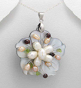 AWESOME FRESHWATER PEARL, PERIDOT & GARNET PENDANT - 925 STERLING SILVER