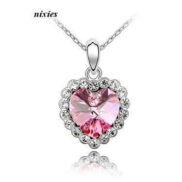 LOVELY PINK SWAROVSKI HEART PENDANT  on chain