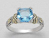 LOVELY TWO TONE SOLID SILVER BLUE TOPAZ RING - SIZE 7(Q)